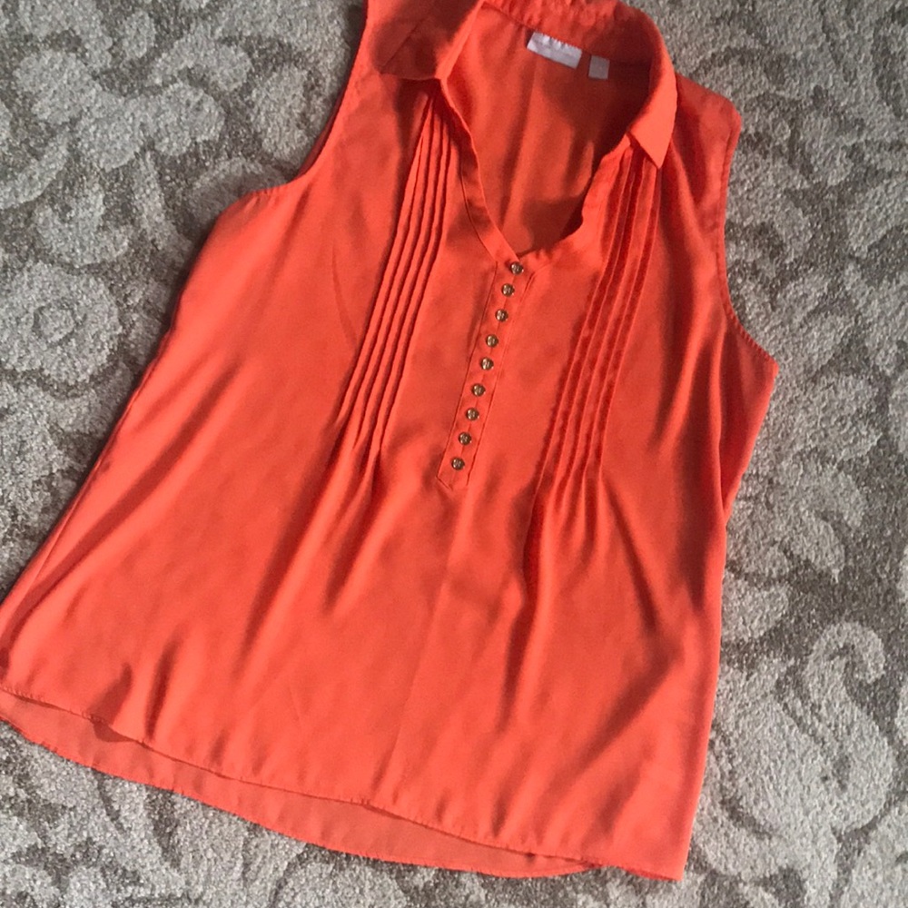 Orange Half Button Collar Top